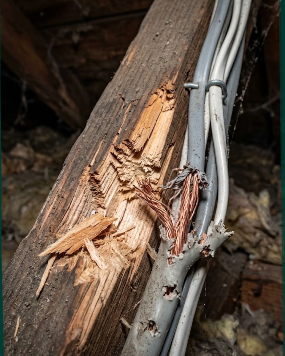 Rodent droppings and gnaw marks on wood β signs of infestation in Savannah homes