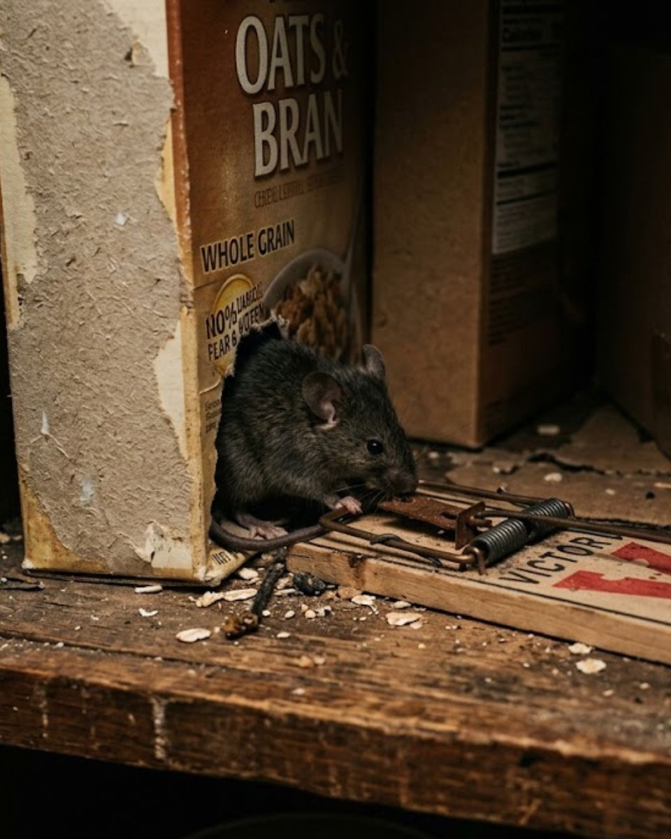 Mouse trap placed in kitchen cabinet β mice control services in Savannah GA