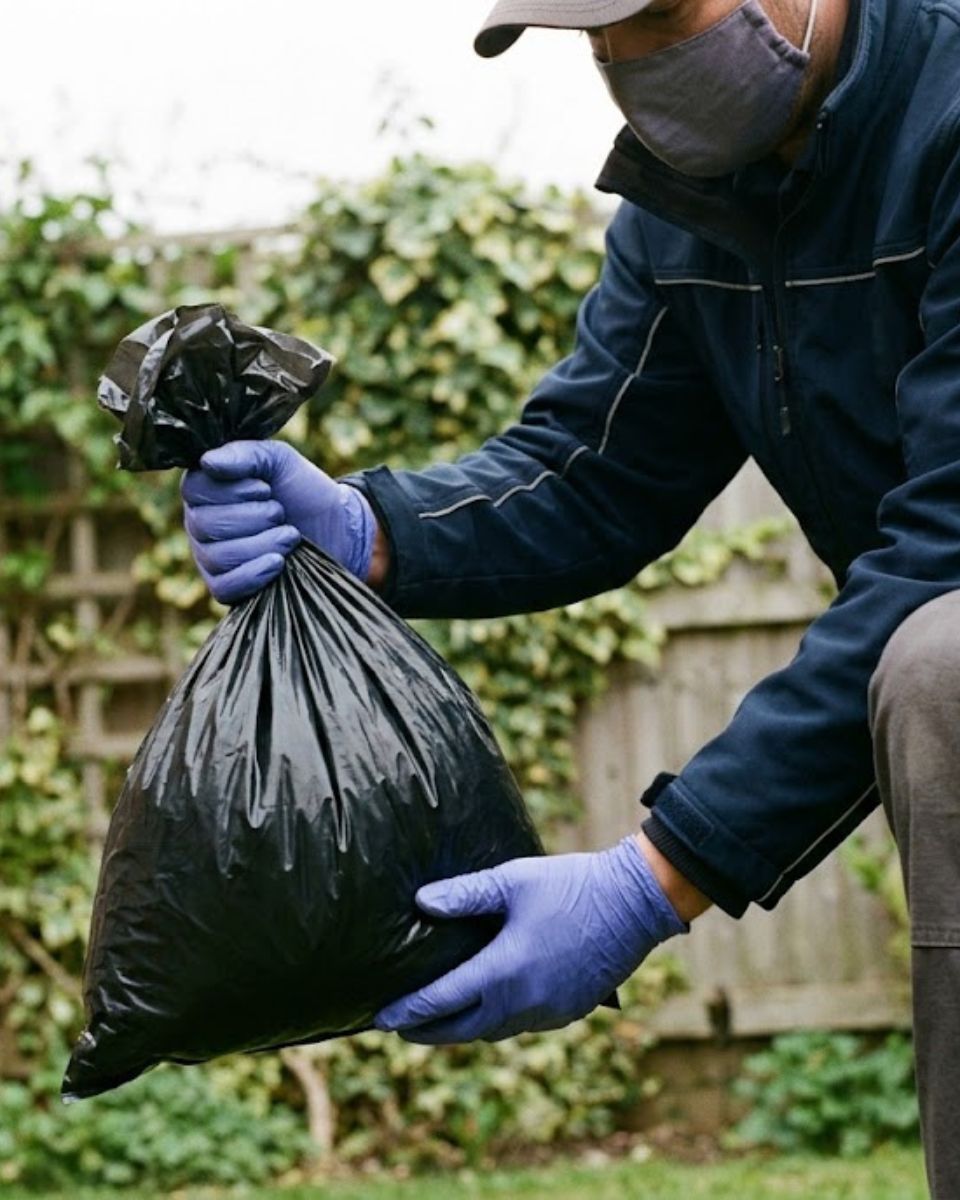 Gloved technician handling rodent containment — rodent removal in Savannah GA